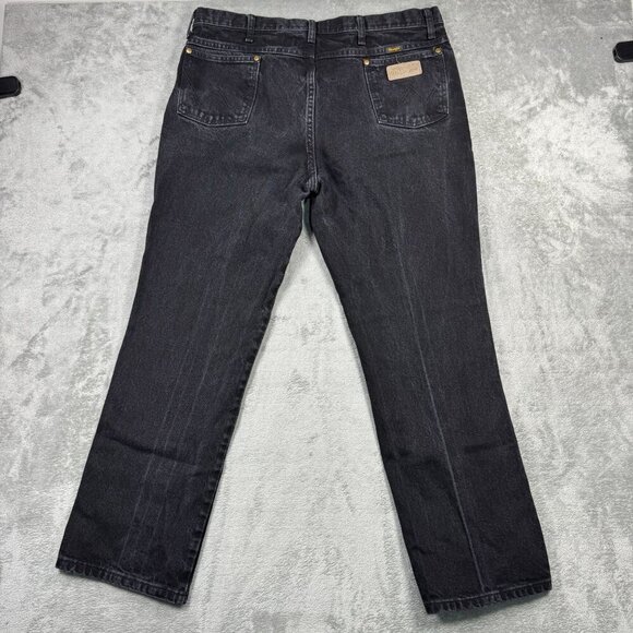 Vtg Wrangler Mens Faded Black Western Grunge Dark Wash Denim Jeans Straight Leg - Picture 6 of 8